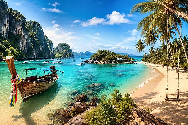 Inselhopping Thailand mit mehreren Inseln, Longtailboot und tropischen Stränden