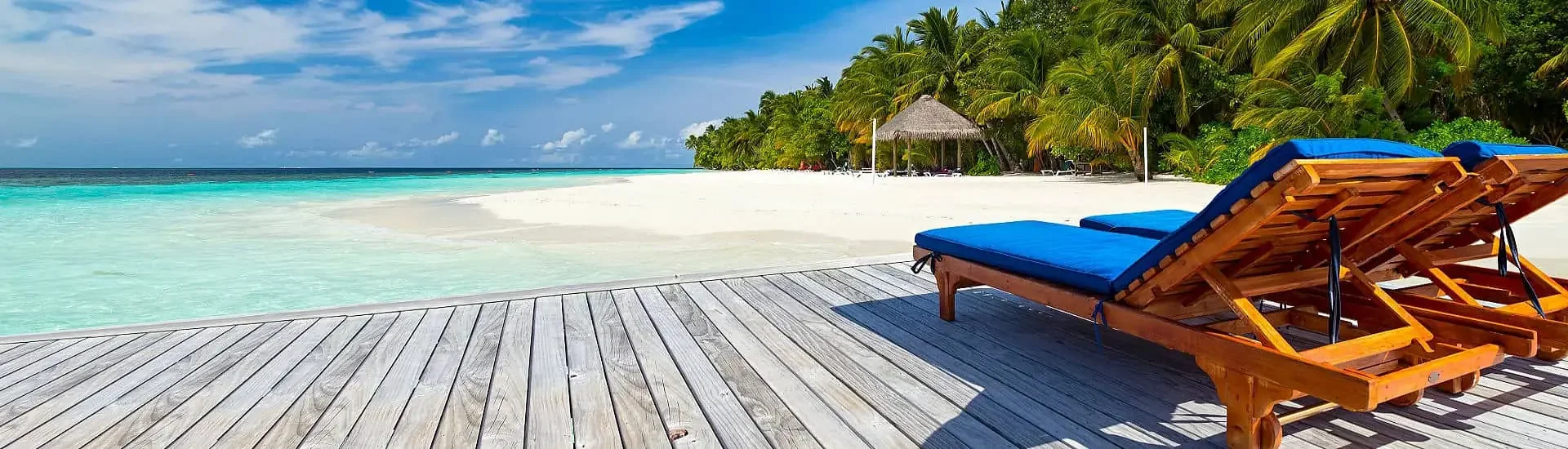Blick auf einen einsamen Strand mit Palmen und türkisblauem Meer - Urlaub mit AsiaGo