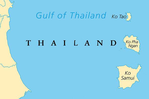 Übersichtskarte der thailändischen Inseln Koh Samui, Koh Phangan und Koh Tao im Golf von Thailand