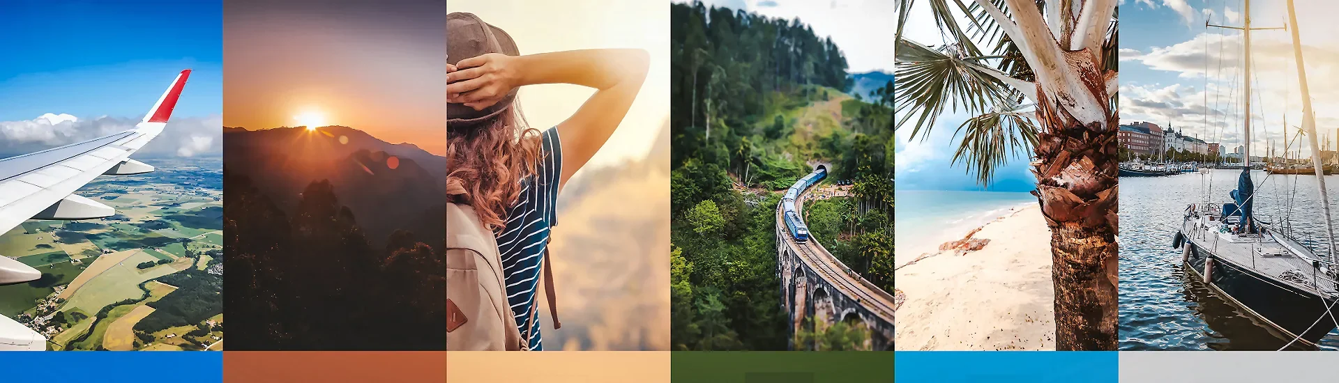 Individuelle Reiseplanung mit dem AsiaGo Reiseplaner: Flugzeug, Zug, Strand und Naturmotive