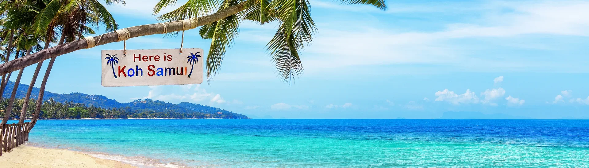 Strand mit Palmen und türkisfarbenem Meer auf Koh Samui in Thailand