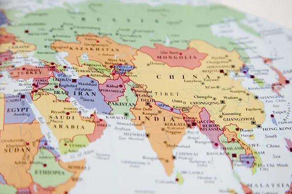 Karte von Asien zur Planung komplexer Kombinationen auf Asienreisen