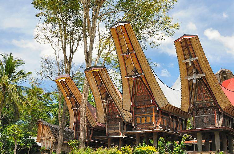 Traditionelle Toraja-Häuser in Sulawesi als kulturelles Highlight einer Indonesien Rundreise