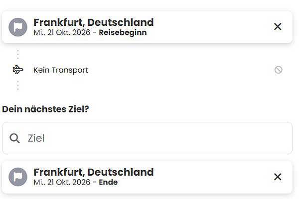 Auswahl von Abflughafen, Reisezielen und Aufenthaltsdauer im Kombireise-Buchungssystem