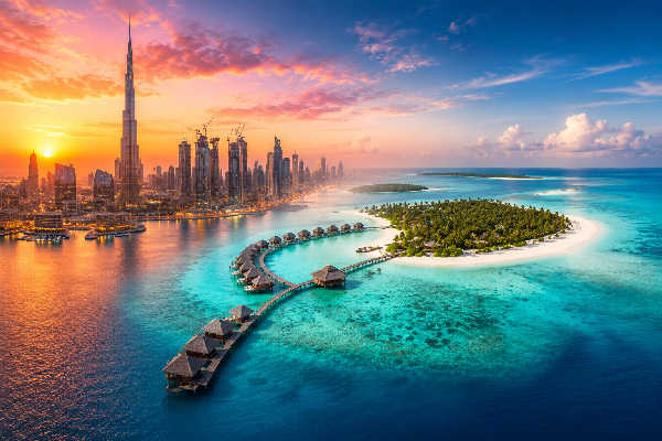 Dubai Skyline und Malediven mit Wasserbungalows als Kombireise