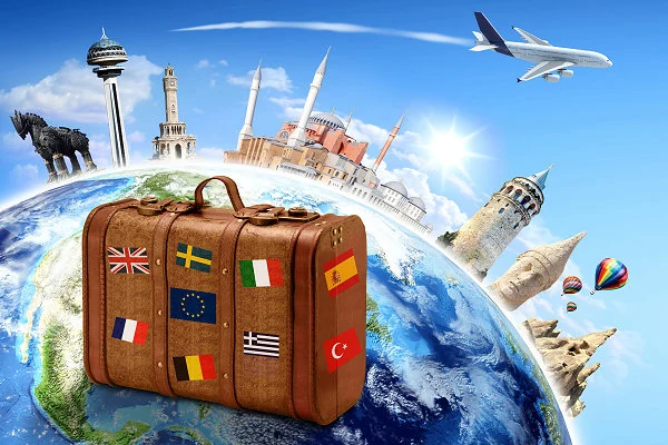 Reisekoffer mit Flaggen und Flugzeug, Thailand Kombireisen mit AsiaGo