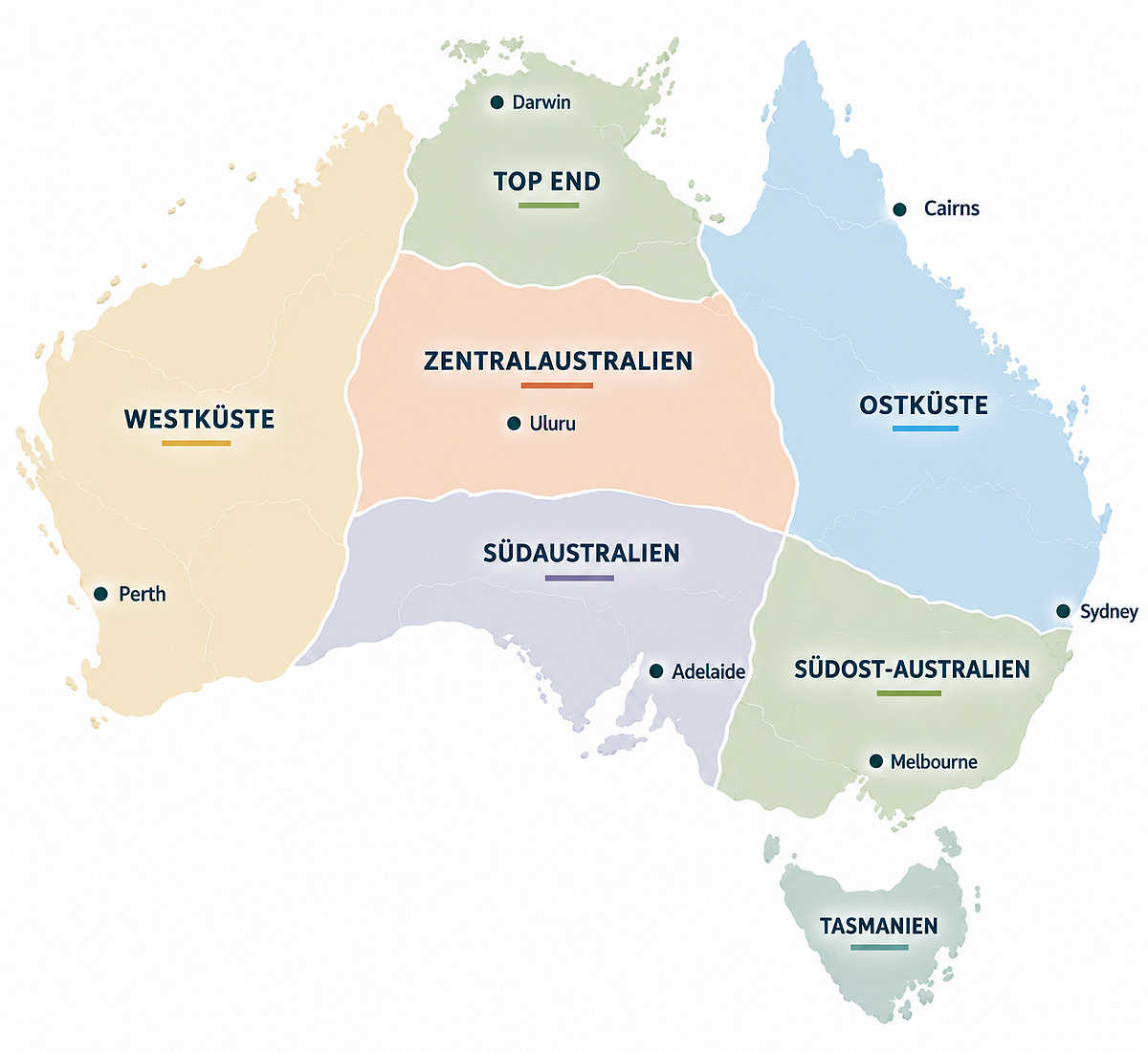 Karte der Reiseregionen Australiens